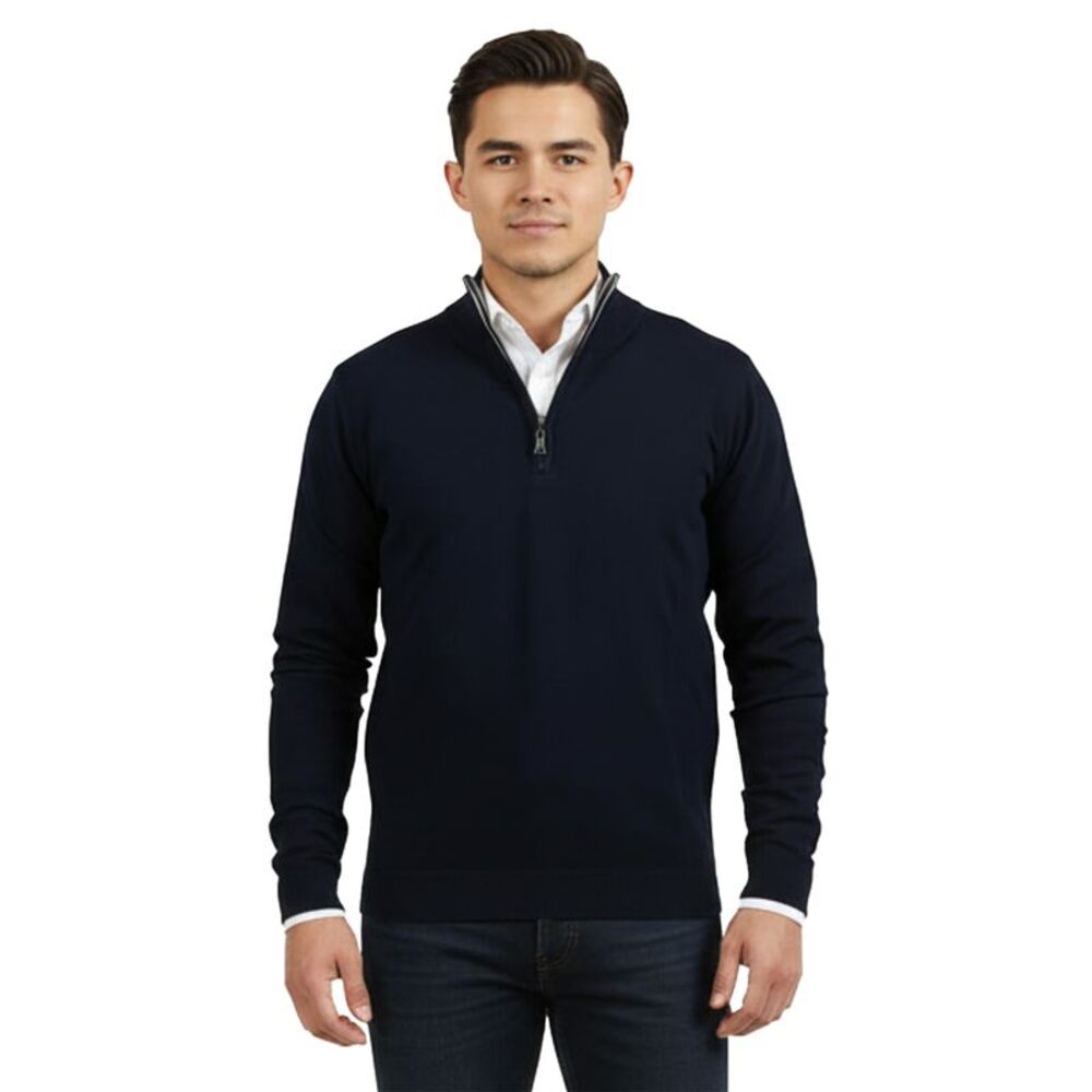 Real Cashmere Dark Blue Half Zip Fine Cashmere Blend Mens Sweater
